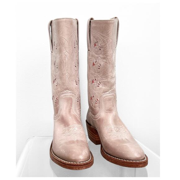 **SOLD** Pink Austin Cut Out Cowboy Western Campus Leather Mid Boots 6.5 - Picture 5 of 13